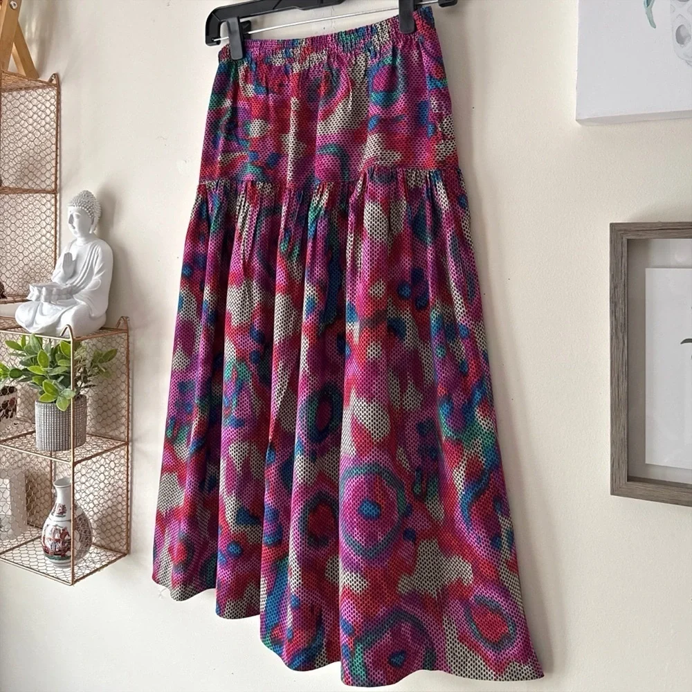 Vintage 90s Judith Michaels Vibrant Colorful A-Line Pleated Skirt Size Medium - Picture 6 of 12